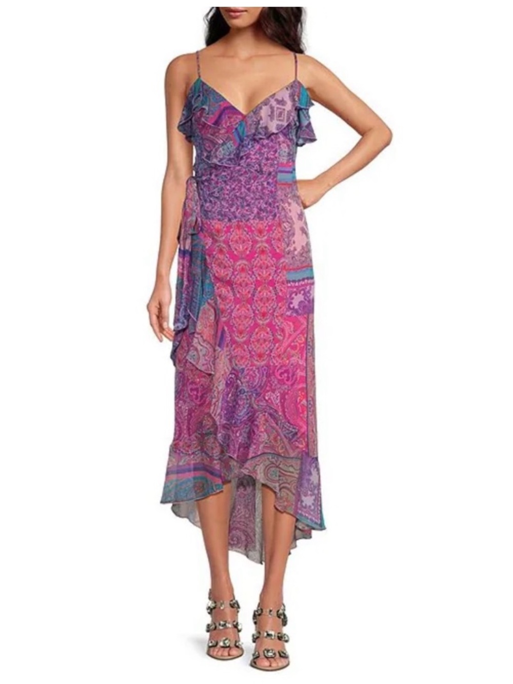 NWT Gianni Bini
x DANNIJO Isabella Printed V-Neck Ruffle Crinkle Chiffon Dress - Picture 2 of 9